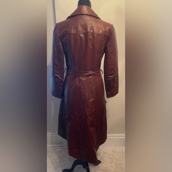 Vintage 1970s Opera Brown Leather Trench Coat Size 10 - Picture 4 of 14